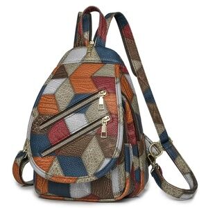 Multicolor Geometric Women’s Backpack~Versatile Convertible Shoulder Tote~NEW
